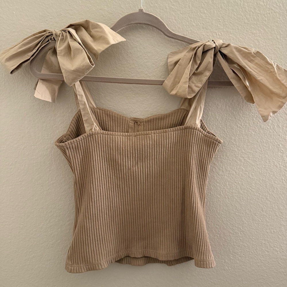 Maeve Anthropologie Elegant Tan Ribbed Women's Top - Picture 4 of 5
